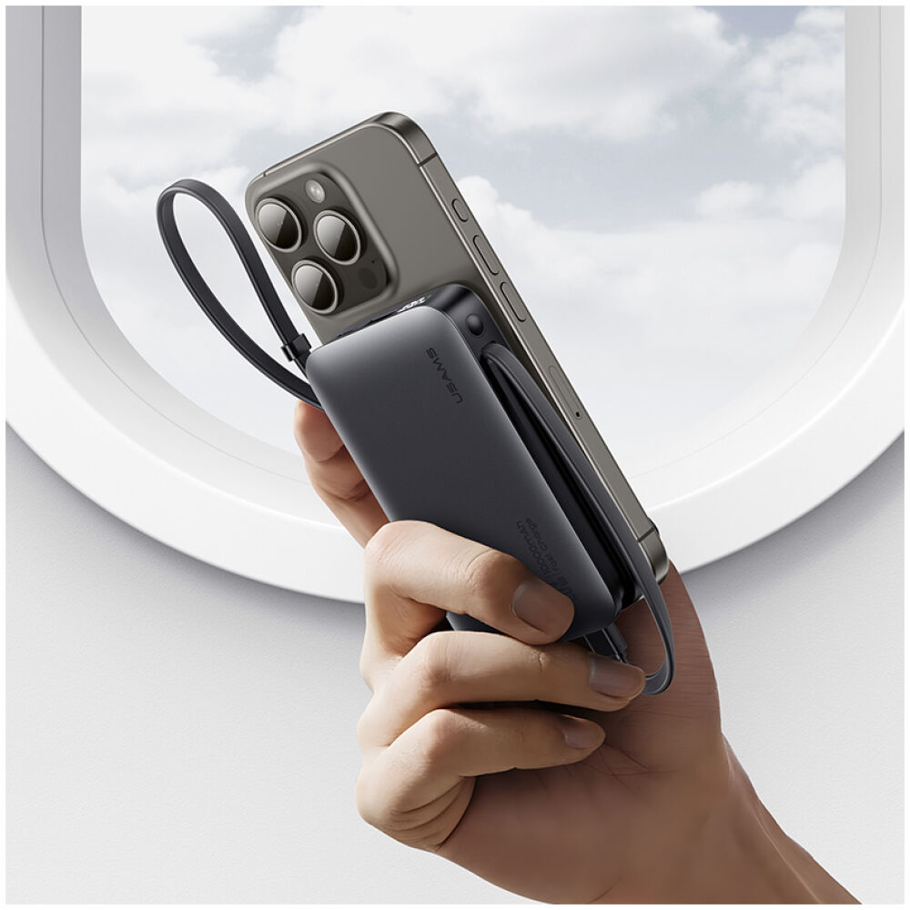 USAMS power bank CD228 με 2x καλώδια, 2x θύρες εξόδου, 10000mAh, 20W, γκρι - Image 6