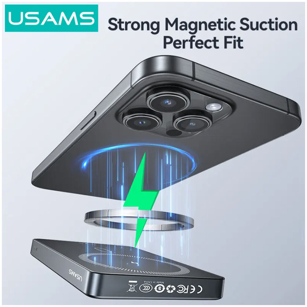 USAMS power bank CD242, magnetic wireless, USB-C έξοδος, 10000mAh, 20W, γκρι - Image 2