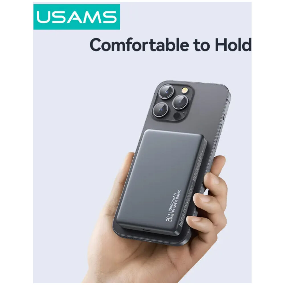 USAMS power bank CD242, magnetic wireless, USB-C έξοδος, 10000mAh, 20W, γκρι - Image 5