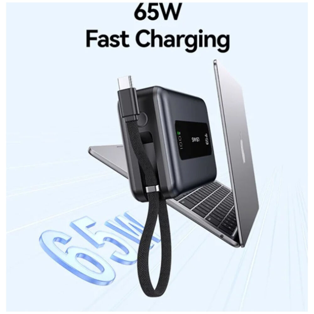 USAMS power bank CD243 με καλώδιο USB-C, 2x θύρες εξόδου, 20000mAh, 65W, γκρι - Image 5