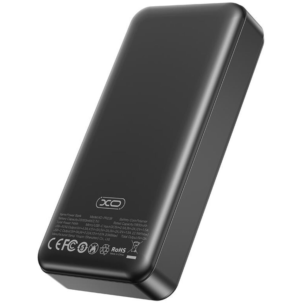 XO PR239 POWERBANK QC3.0 22.5W + PD20W ME ΟΘΟΝΗ, 20000MAH, ΜΑΥΡΟ - Image 2