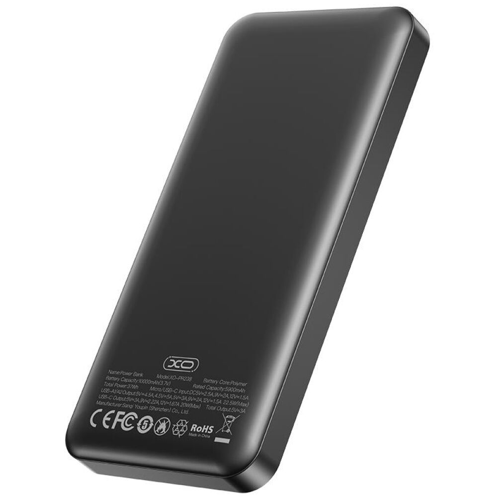 XO PR238 POWERBANK QC3.0 22.5W + PD20W ME ΟΘΟΝΗ, 10000MAH, ΜΑΥΡΟ - Image 2