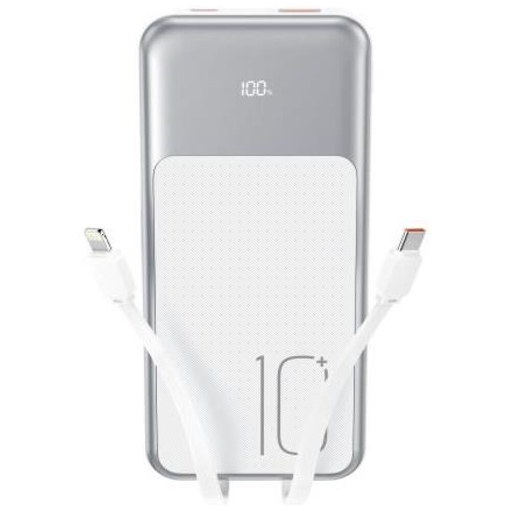 XO PR248 POWERBANK PD 20W + QC 22.5W ΜΕ ΕΝΣΩΜΑΤΩΜΕΝΟ ΚΑΛΩΔΙΟ TYPE-C ΚΑΙ LIGHTNING , ΟΘΟΝΗ, 10000mAh , ΛΕΥΚΟ