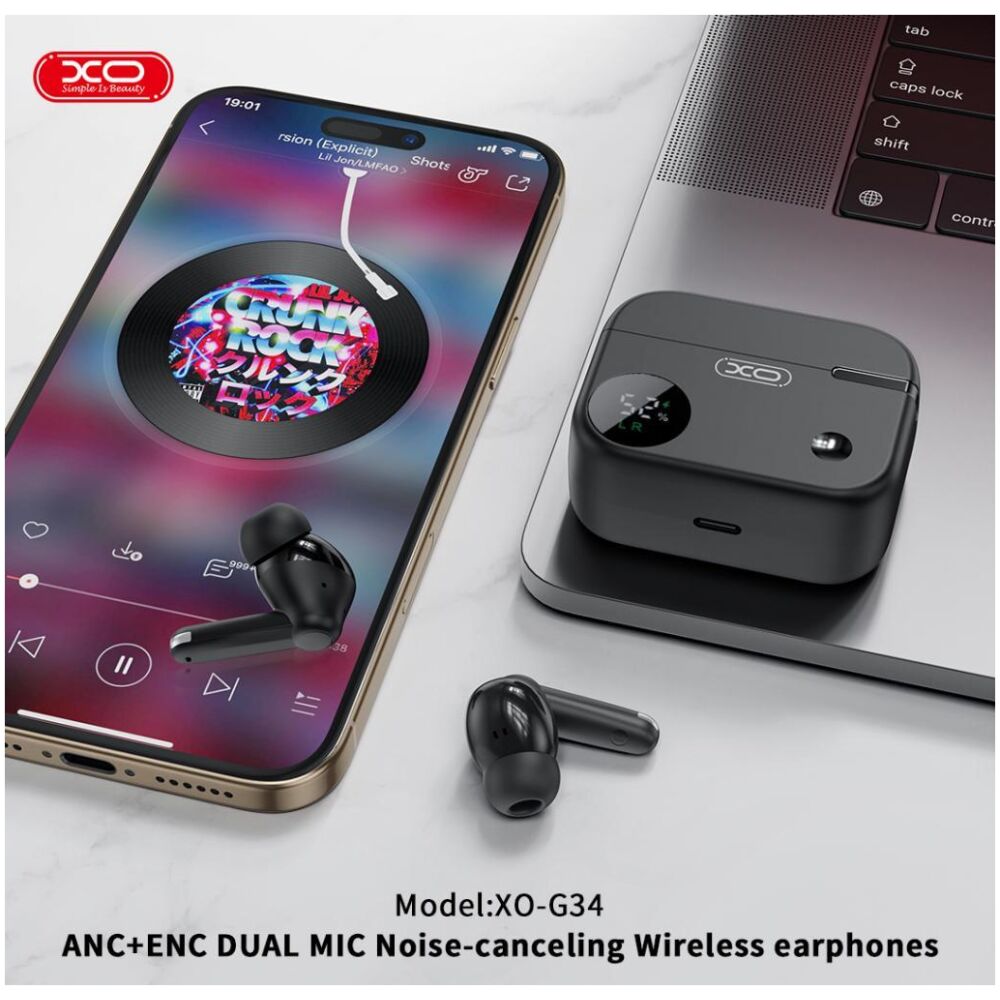XO G34 STAR POLE DUAL-MIC ANC+ENC NOISE CANCELING, ΑΚΟΥΣΤΙΚΑ, TWS, ΜΑΥΡΟ - Image 4