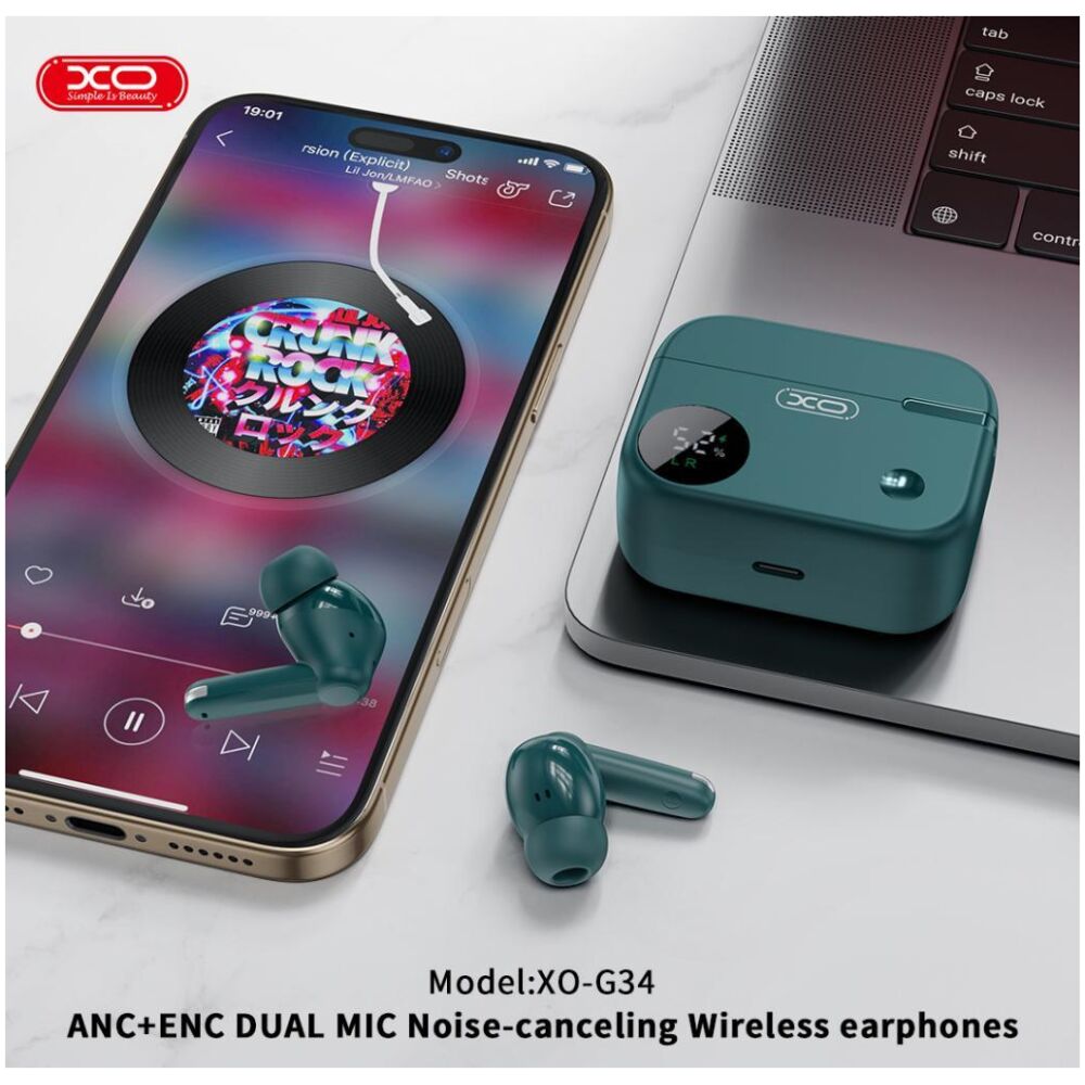 XO G34 STAR POLE DUAL-MIC ANC+ENC NOISE CANCELING, ΑΚΟΥΣΤΙΚΑ, TWS, ΠΡΑΣΙΝΟ/ΠΟΡΤΟΚΑΛΙ - Image 4