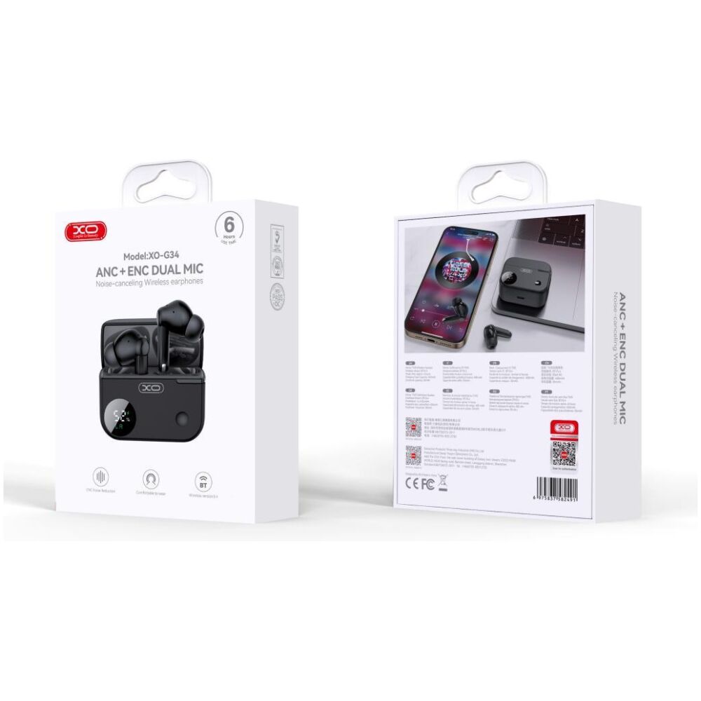 XO G34 STAR POLE DUAL-MIC ANC+ENC NOISE CANCELING, ΑΚΟΥΣΤΙΚΑ, TWS, ΜΑΥΡΟ - Image 6