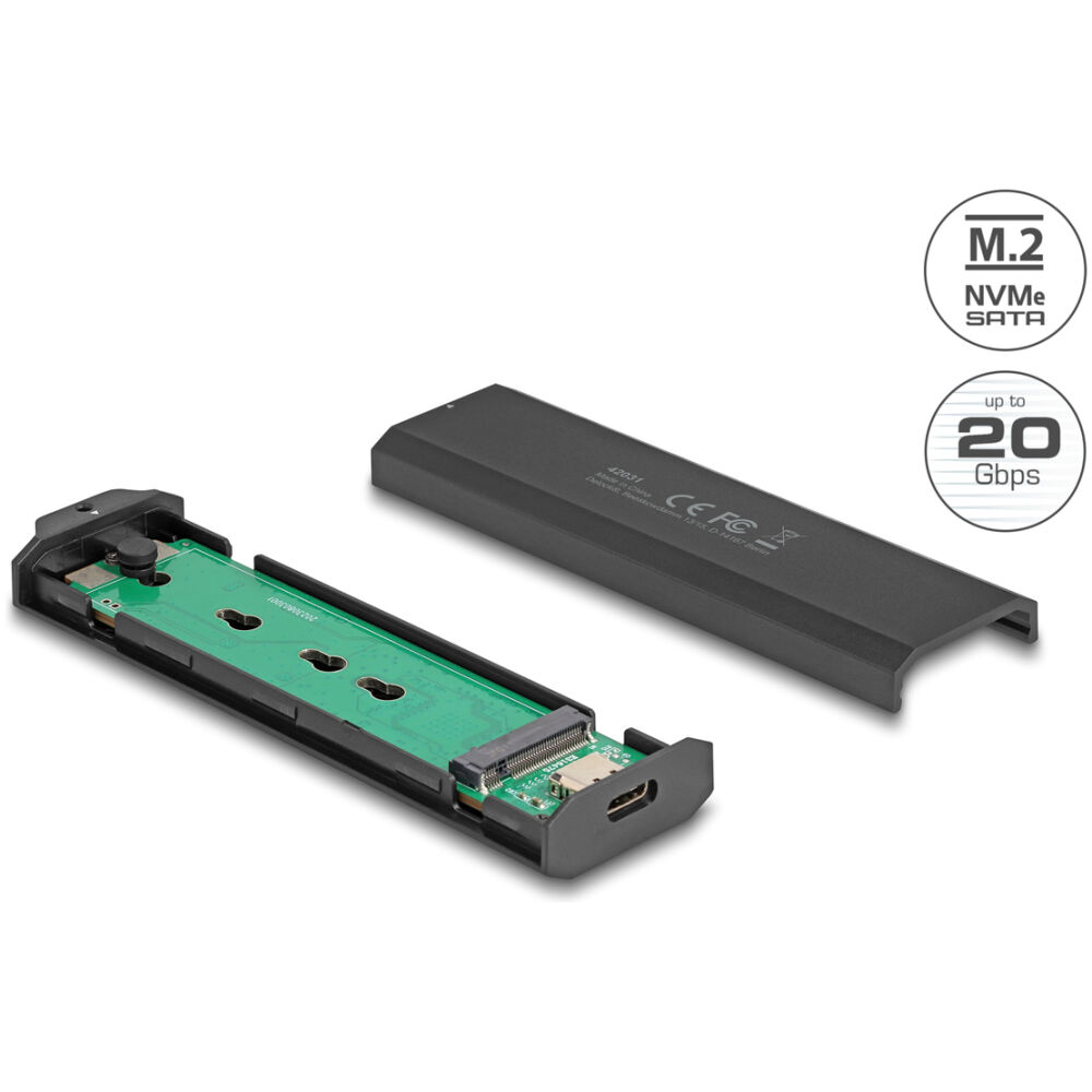 DELOCK θήκη για M.2 NVMe PCIe/SATA SSD 42031, 20Gbps, tool free, μαύρη - Image 3