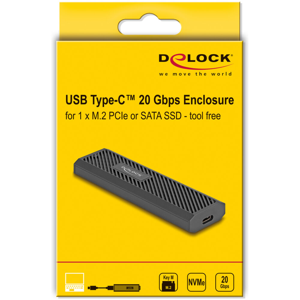 DELOCK θήκη για M.2 NVMe PCIe/SATA SSD 42031, 20Gbps, tool free, μαύρη - Image 6