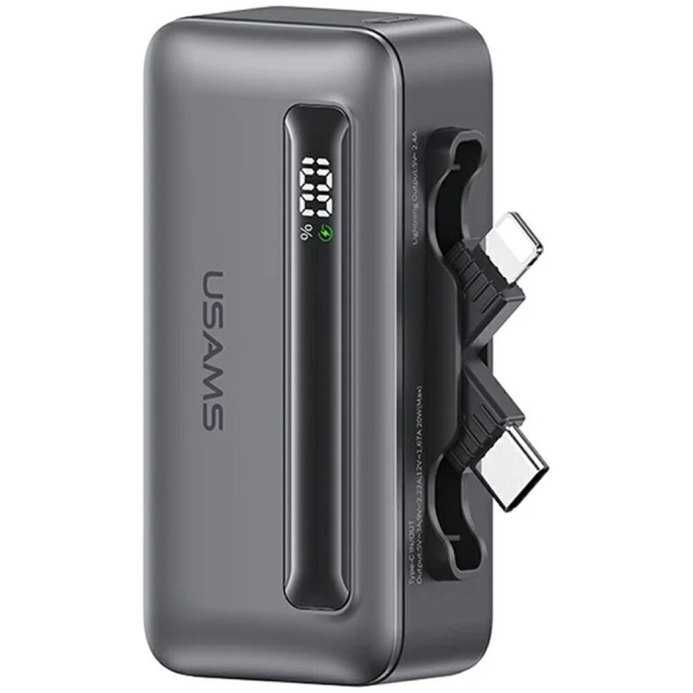 USAMS power bank CD233, USB-C/Lightning έξοδος, 4500mAh, 20W, γκρι