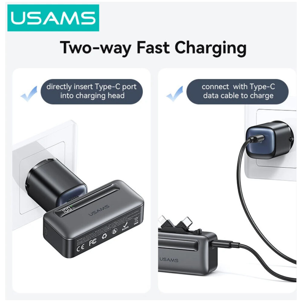 USAMS power bank CD233, USB-C/Lightning έξοδος, 4500mAh, 20W, γκρι - Image 6