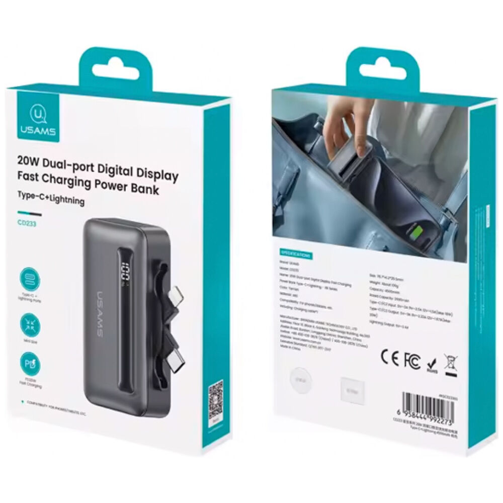 USAMS power bank CD233, USB-C/Lightning έξοδος, 4500mAh, 20W, γκρι - Image 7