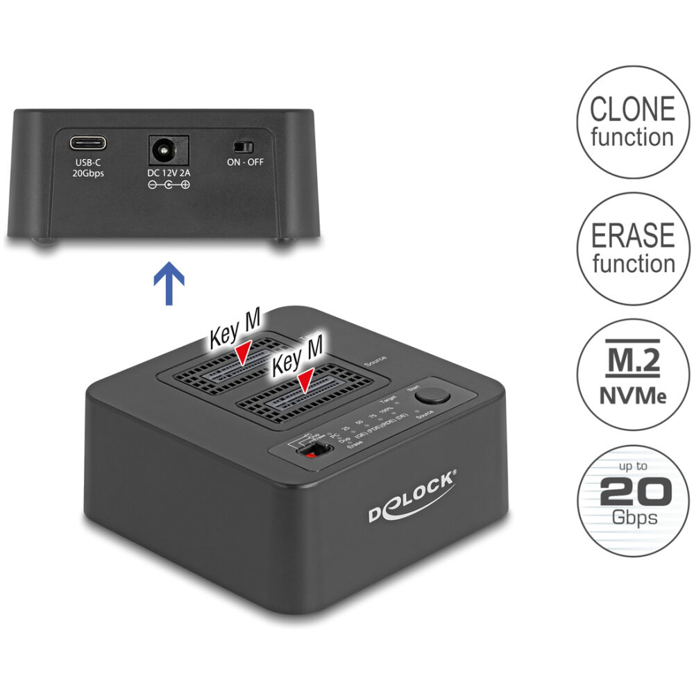 DELOCK docking station 64300 για 2x M.2 NVMe SSD, clone/erase function, 20Gbps, μαύρο - Image 3