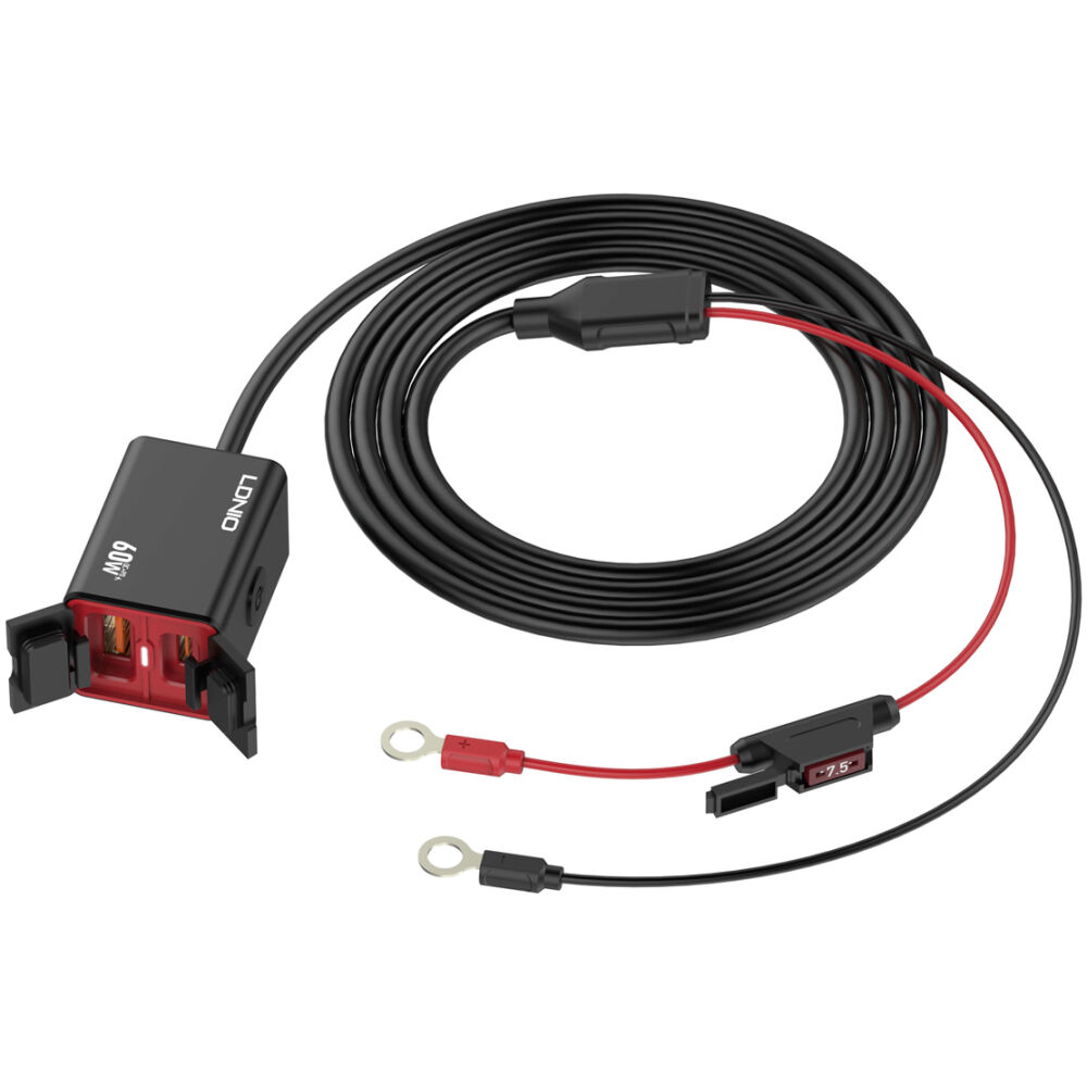 LDNIO φορτιστής μοτοσυκλέτας C108 με καλώδιο, USB/USB-C, 60W, μαύρος - Image 3