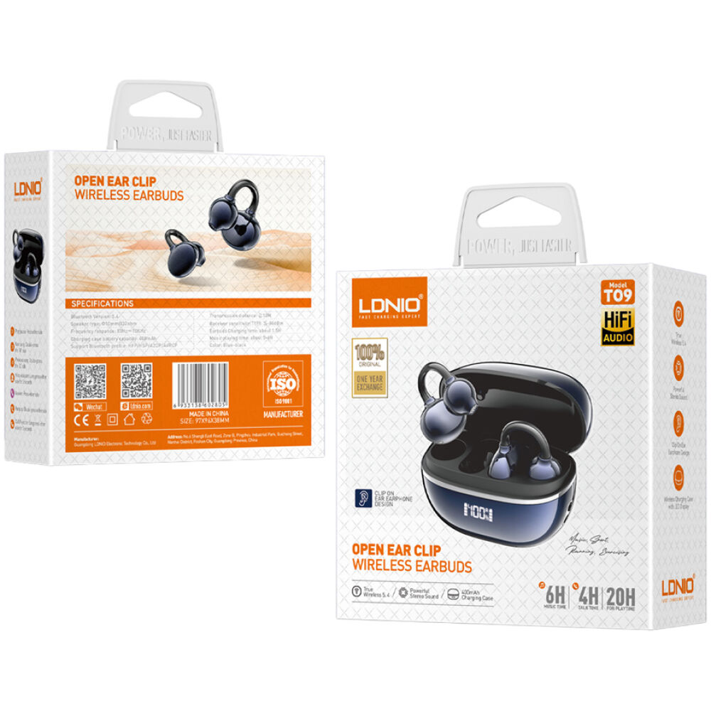 LDNIO earphones με θήκη φόρτισης T09, OWS, Φ10mm, 35/400mAh, μπλε - Image 8