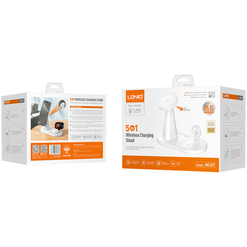 LDNIO ασύρματος φορτιστής WL01 με LED φωτισμό, 3 σε 1, 15W, λευκός - Image 9