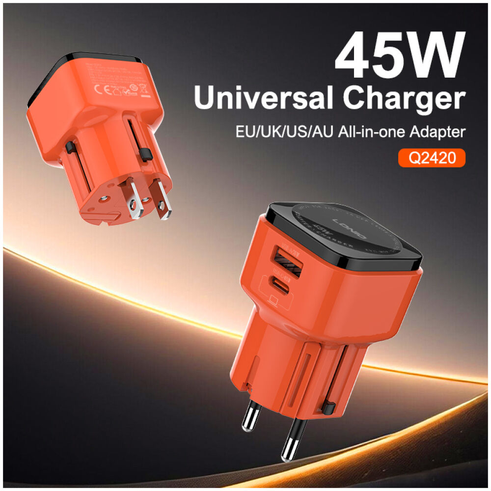 LDNIO φορτιστής τοίχου Q2420 με καλώδιο, USB/USB-C, 45W, universal πρίζα, πορτοκαλί - Image 2