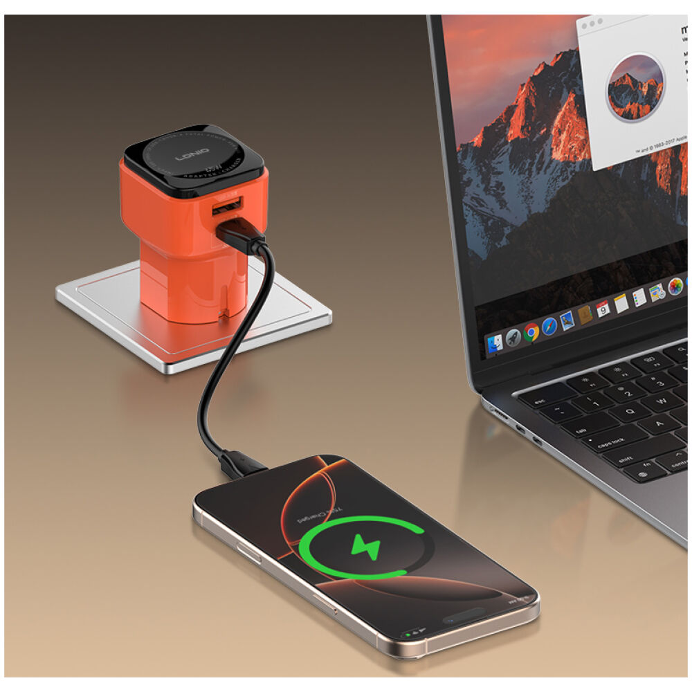LDNIO φορτιστής τοίχου Q2420 με καλώδιο, USB/USB-C, 45W, universal πρίζα, πορτοκαλί - Image 3