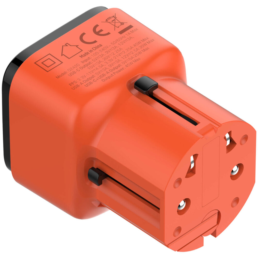 LDNIO φορτιστής τοίχου Q2420 με καλώδιο, USB/USB-C, 45W, universal πρίζα, πορτοκαλί - Image 8