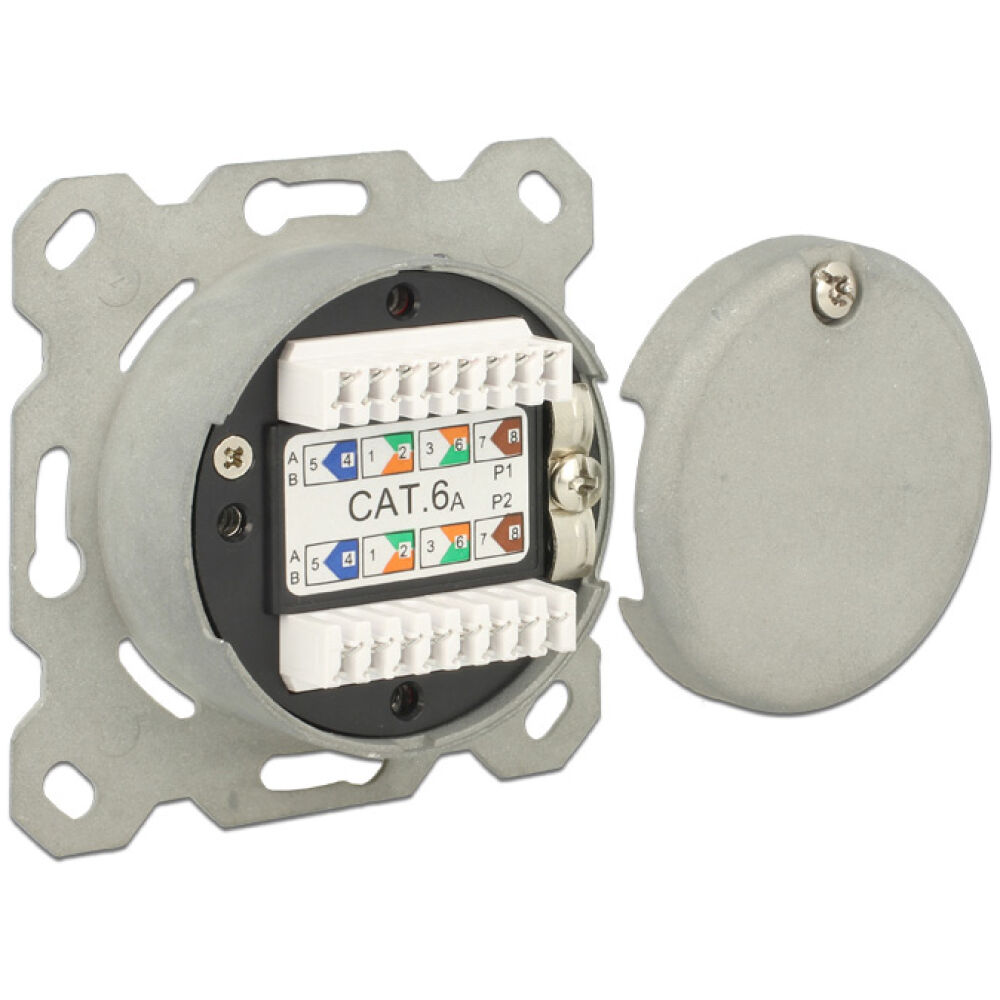 DELOCK Modular Wall Outlet Δικτύου, Cat.6A, 2x LSA, 2 Port - Image 3
