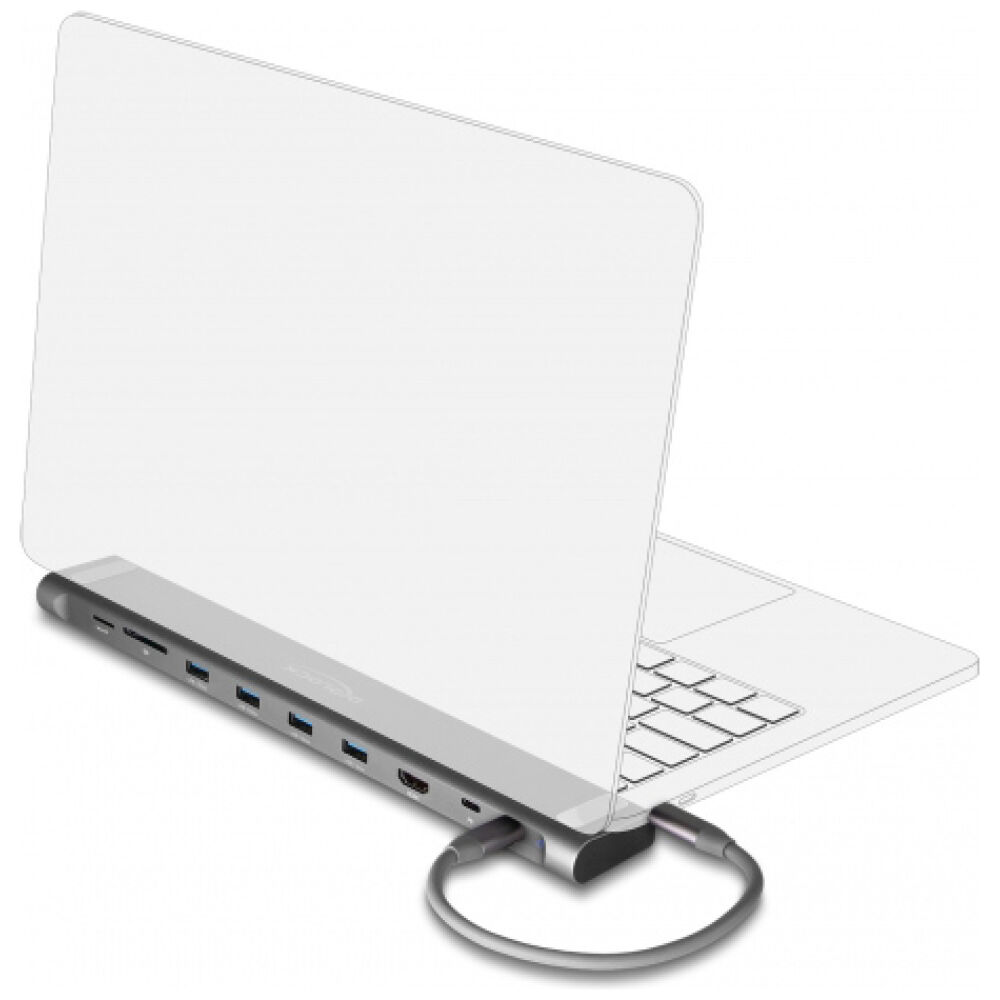 DELOCK docking station 87895, 9 θυρών, βάση laptop, 85W PD, 4K, γκρι - Image 2