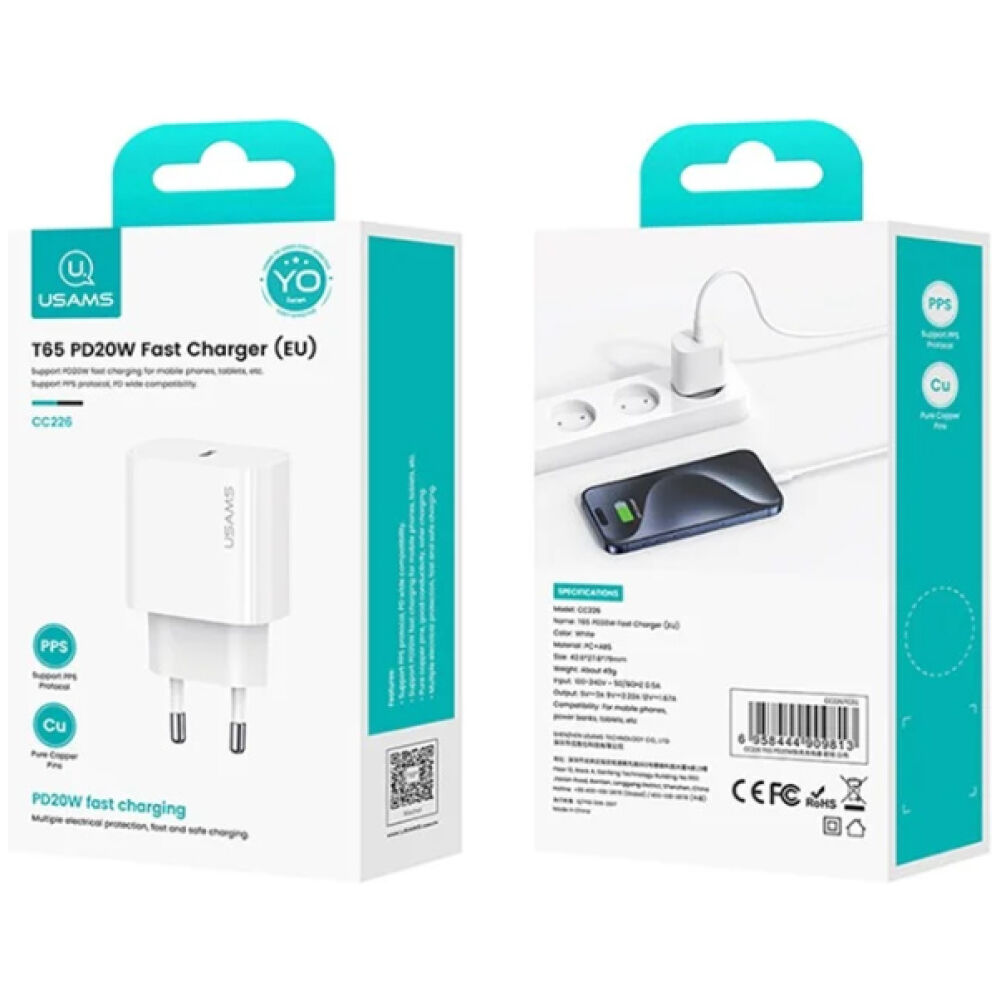 USAMS φορτιστής τοίχου CC226, USB-C, 20W, λευκός - Image 4