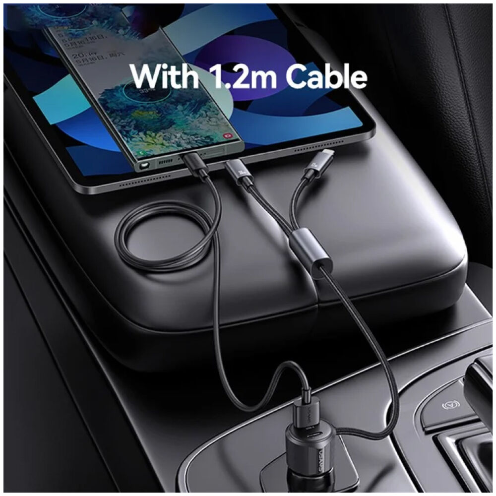 USAMS φορτιστής αυτοκινήτου CC287 με 2 σε 1 καλώδιο, USB/USB-C θύρες, 66W, μαύρος - Image 2