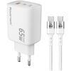 POWERTECH φορτιστής τοίχου PT-1415 με καλώδιο, USB/2x USB-C, 65W, GaN, λευκός