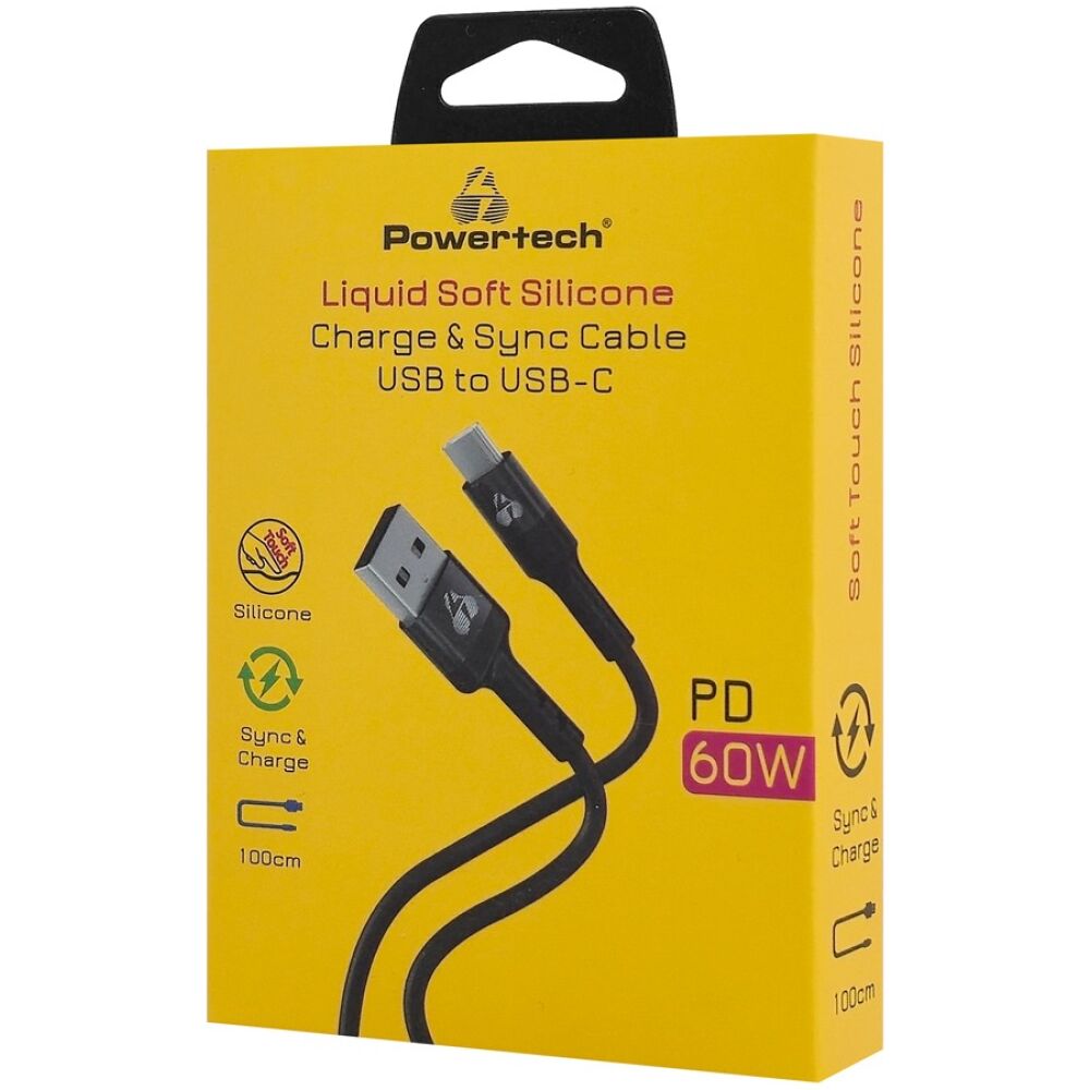 POWERTECH καλώδιο USB-C σε USB PTR-0161, σιλικόνης, 60W, 480Mbps, 1m, μαύρο - Image 2