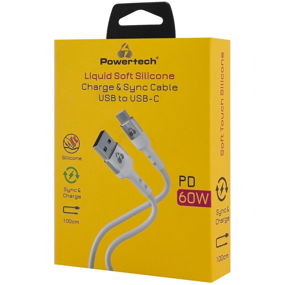 POWERTECH καλώδιο USB-C σε USB PTR-0162, σιλικόνης, 60W, 480Mbps, 1m, λευκό - Image 2
