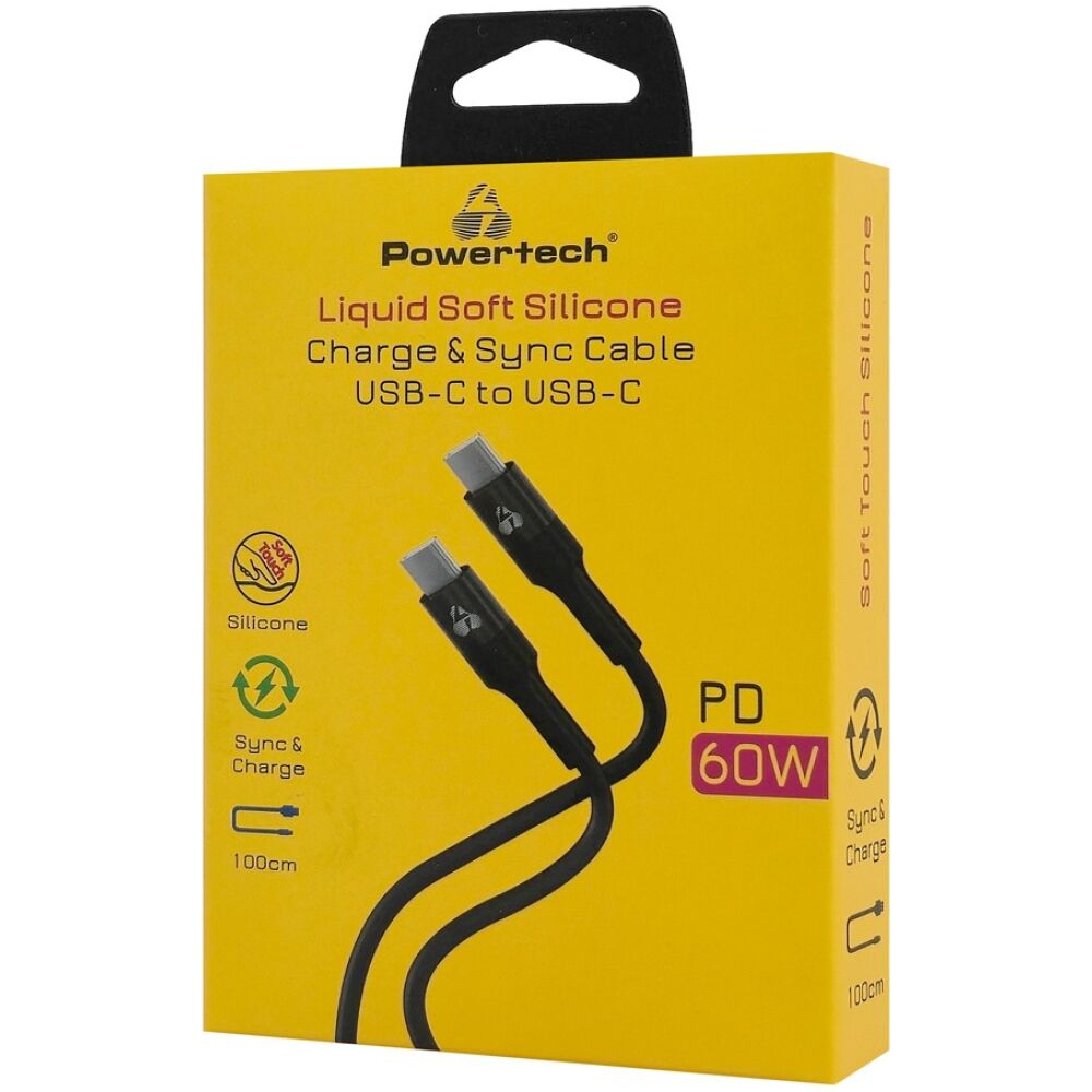 POWERTECH καλώδιο USB-C PTR-0163, σιλικόνης, 60W, 480Mbps, 1m, μαύρο - Image 2