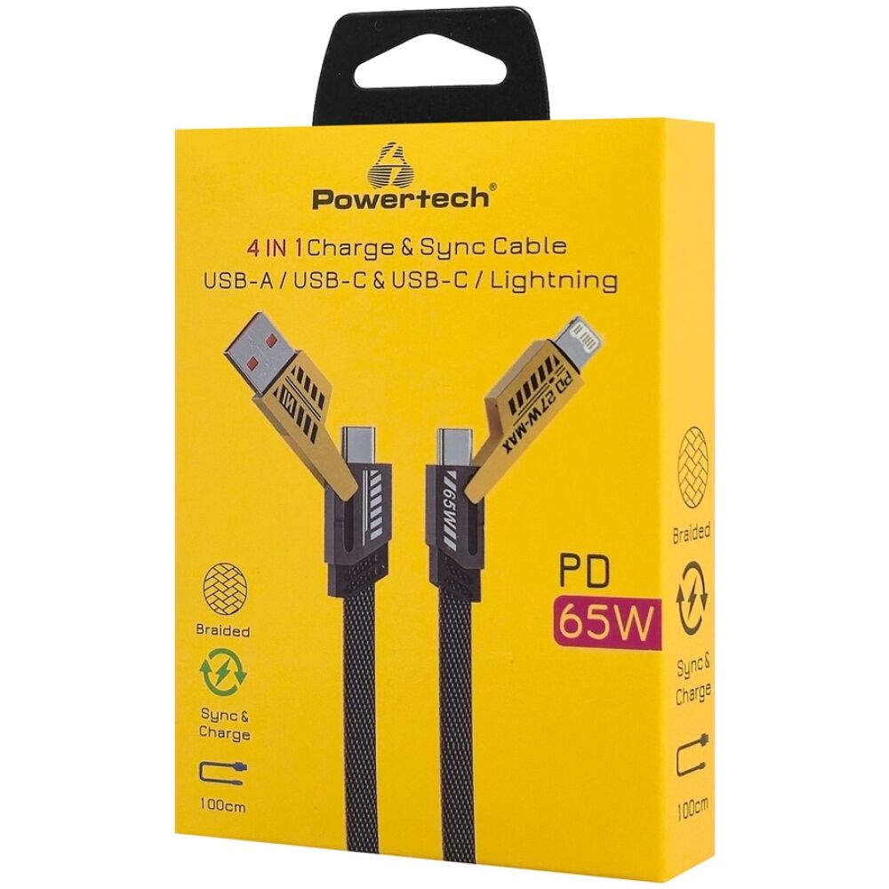 POWERTECH καλώδιο USB-C/USB σε USB-C/Lightning PTR-0164, 65W, 480Mbps, 1m, μαύρο - Image 5