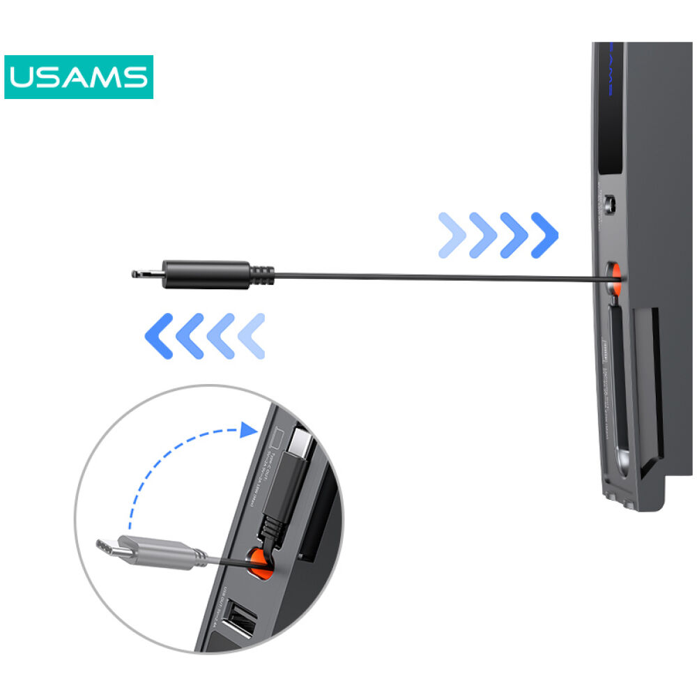 USAMS φορτιστής αυτοκινήτου US-SJ649 για Tesla(3/Y), με 2x καλώδια, USB/USB-C θύρες, 60W, γκρι - Image 4