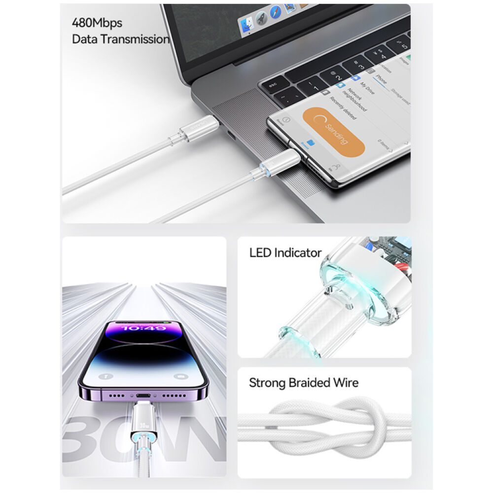 USAMS καλώδιο Lightning σε USB-C US-SJ659, 30W, 480Mbps, 1.2m, μαύρο - Image 2