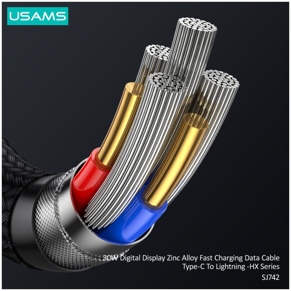 USAMS καλώδιο Lightning σε USB-C SJ741, 30W, 480Mbps, 1.2m, μαύρο - Image 4
