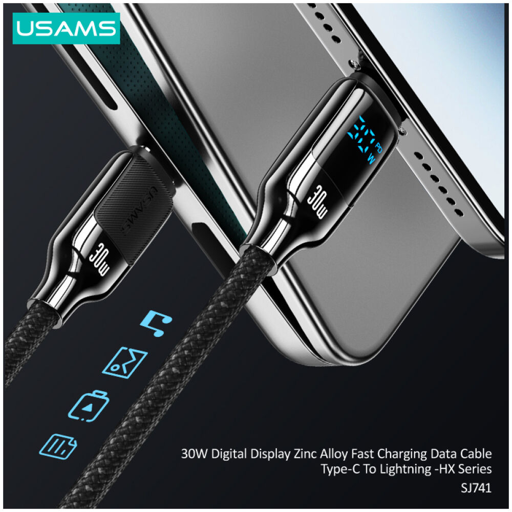 USAMS καλώδιο Lightning σε USB-C SJ741, 30W, 480Mbps, 1.2m, λευκό - Image 3