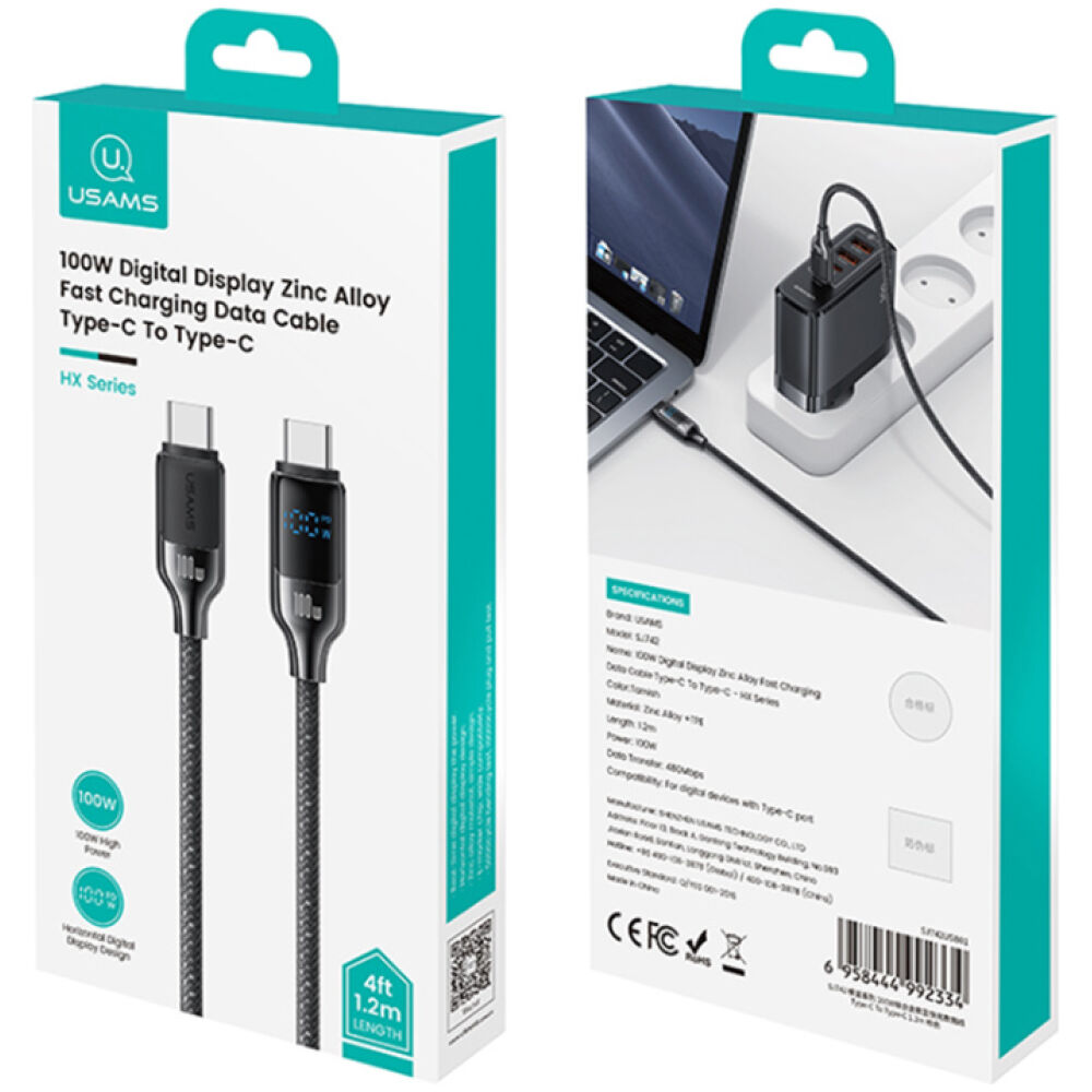 USAMS καλώδιο USB-C SJ742, 100W, 480Mbps, 1.2m, μαύρο - Image 5