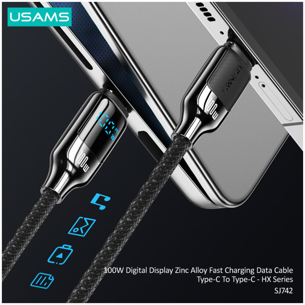 USAMS καλώδιο USB-C SJ742, 100W, 480Mbps, 1.2m, λευκό - Image 3