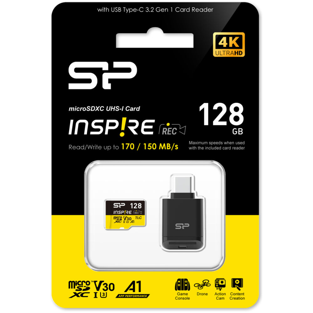 SILICON POWER κάρτα μνήμης microSDXC Inspire με card reader, 128GB, UHS-I U3 A1 V30 - Image 2
