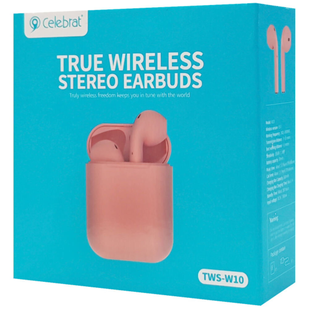 CELEBRAT earphones με θήκη φόρτισης W10, True Wireless, 30/300mAh, ροζ - Image 4