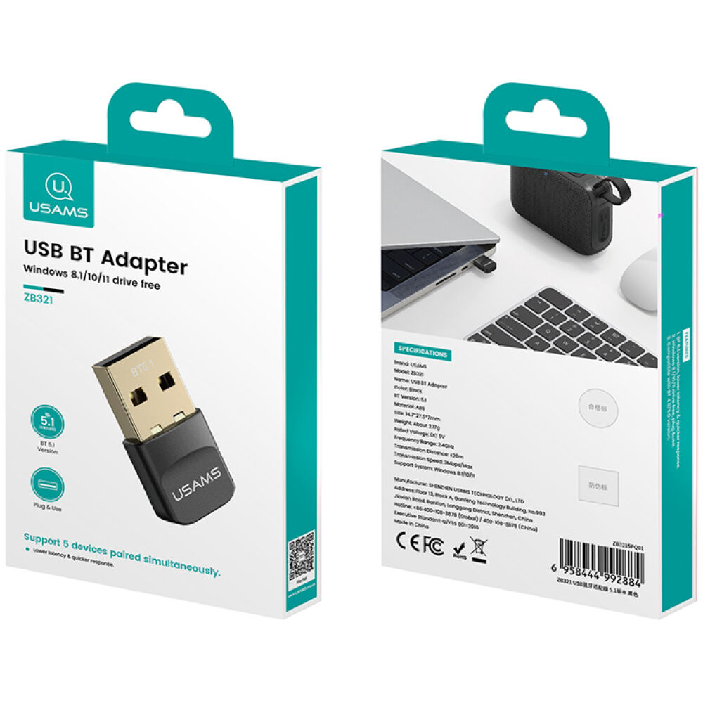 USAMS USB αντάπτορας Bluetooth 5.1 ZB321, μαύρος - Image 6