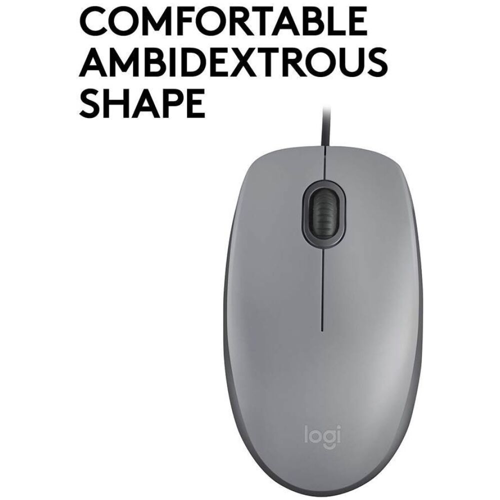 Logitech M110 Optical Mouse Silent (Gray, Wired) (910-005490) (LOGM110GRAY)