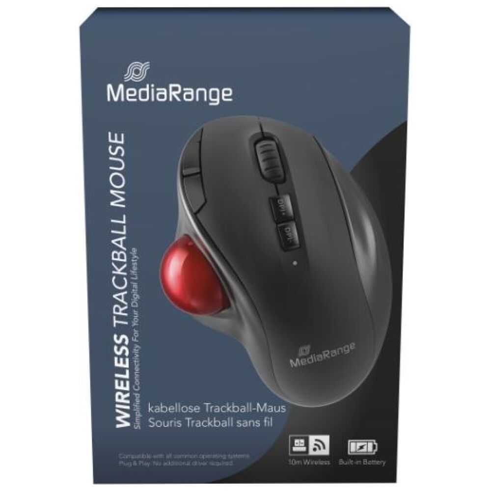 MediaRange Optical 7-Button Wireles with Trackball.Scrool Wheel, DPI 800-2400, Black/Red (MROS263)
