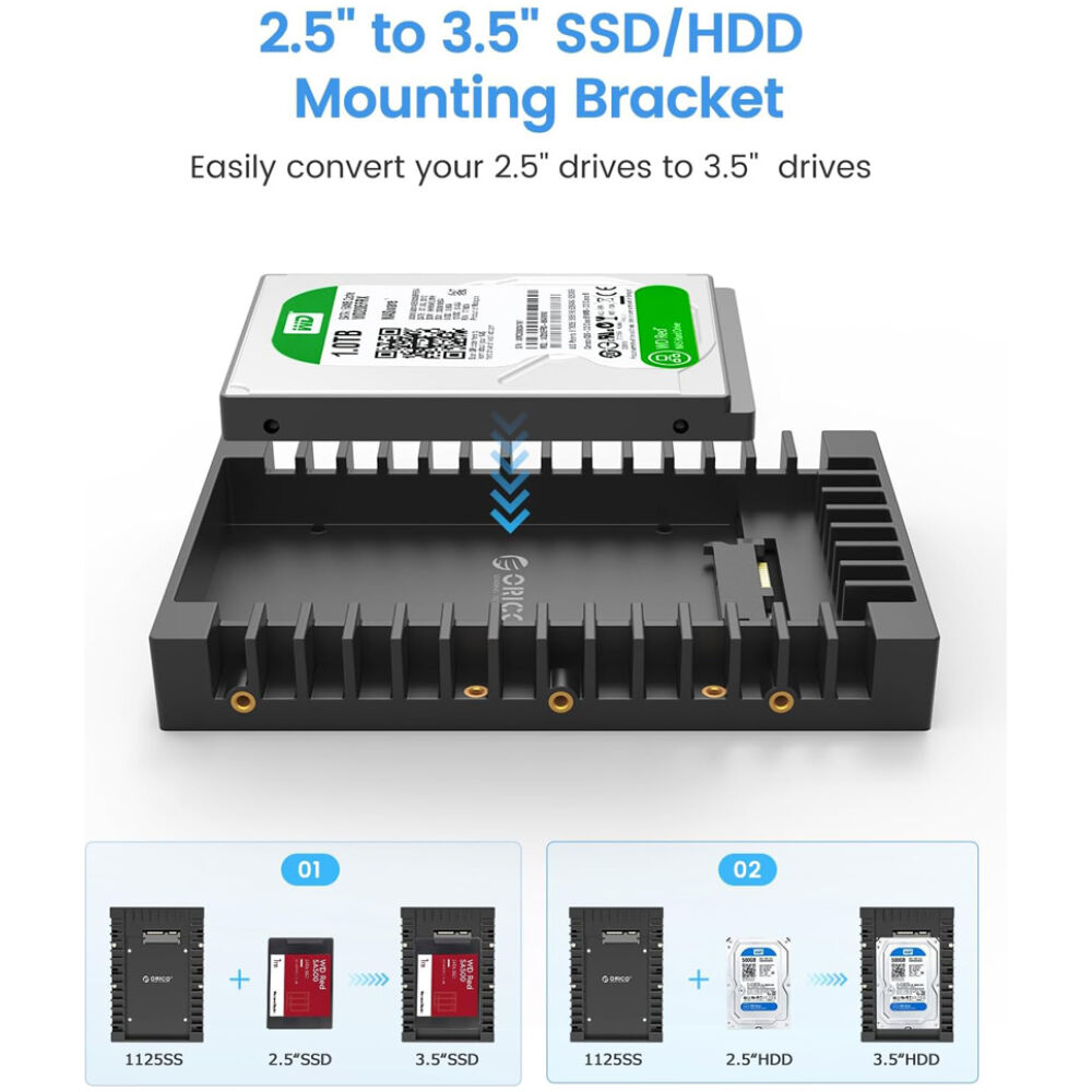 ORICO tray μετατροπής από 3.5" σε 2.5" 1125SS-V1, 6Gbps, μαύρο - Image 2