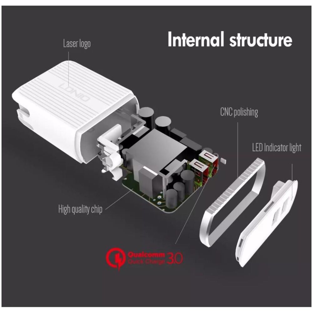 LDNIO A2502Q ΦΟΡΤΙΣΤΗΣ QC3.0 2 PORTS + 1M LIGHTNING CABLE, 18W - Image 3
