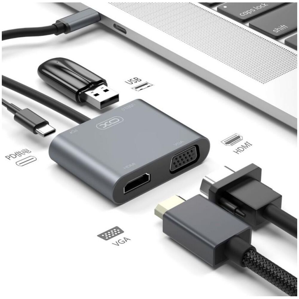 XO HUB001 4 IN 1 TYPEC TO HDMI/VGA/USB3.0/PD CHARGING - Image 3