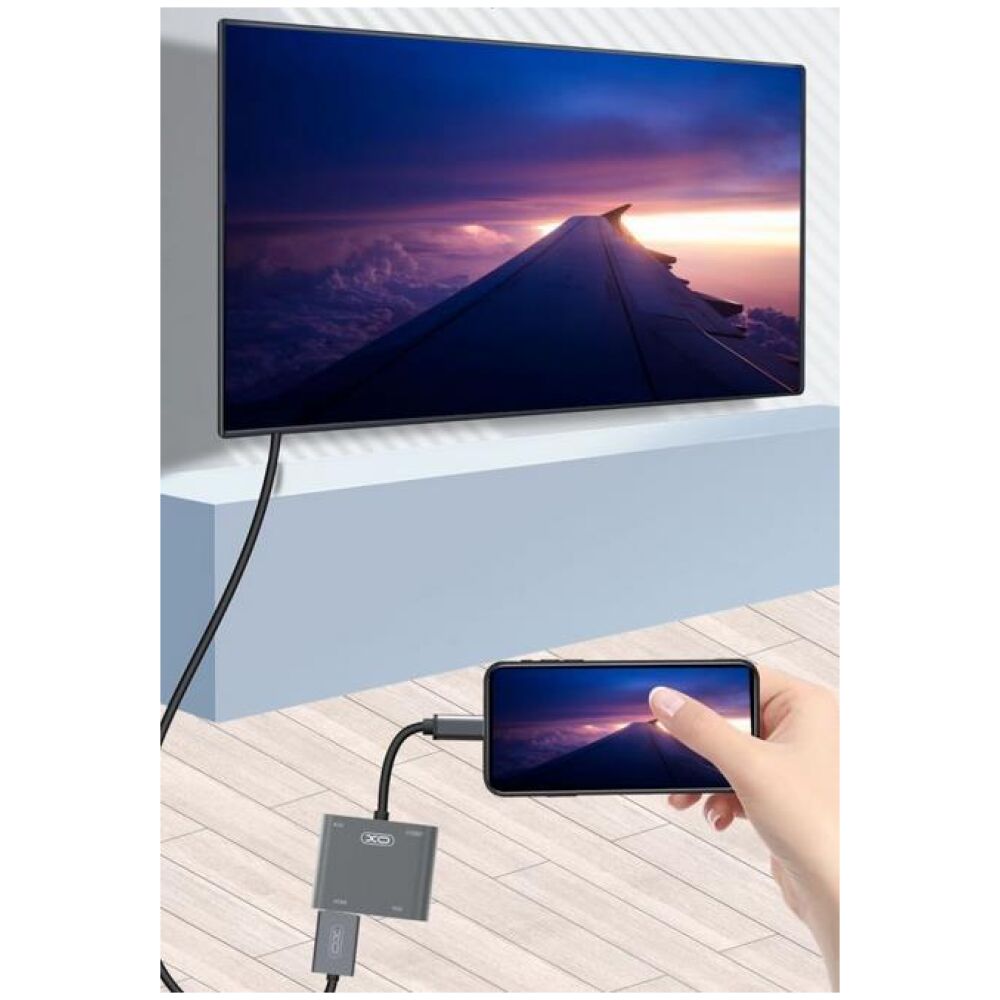 XO HUB001 4 IN 1 TYPEC TO HDMI/VGA/USB3.0/PD CHARGING - Image 4