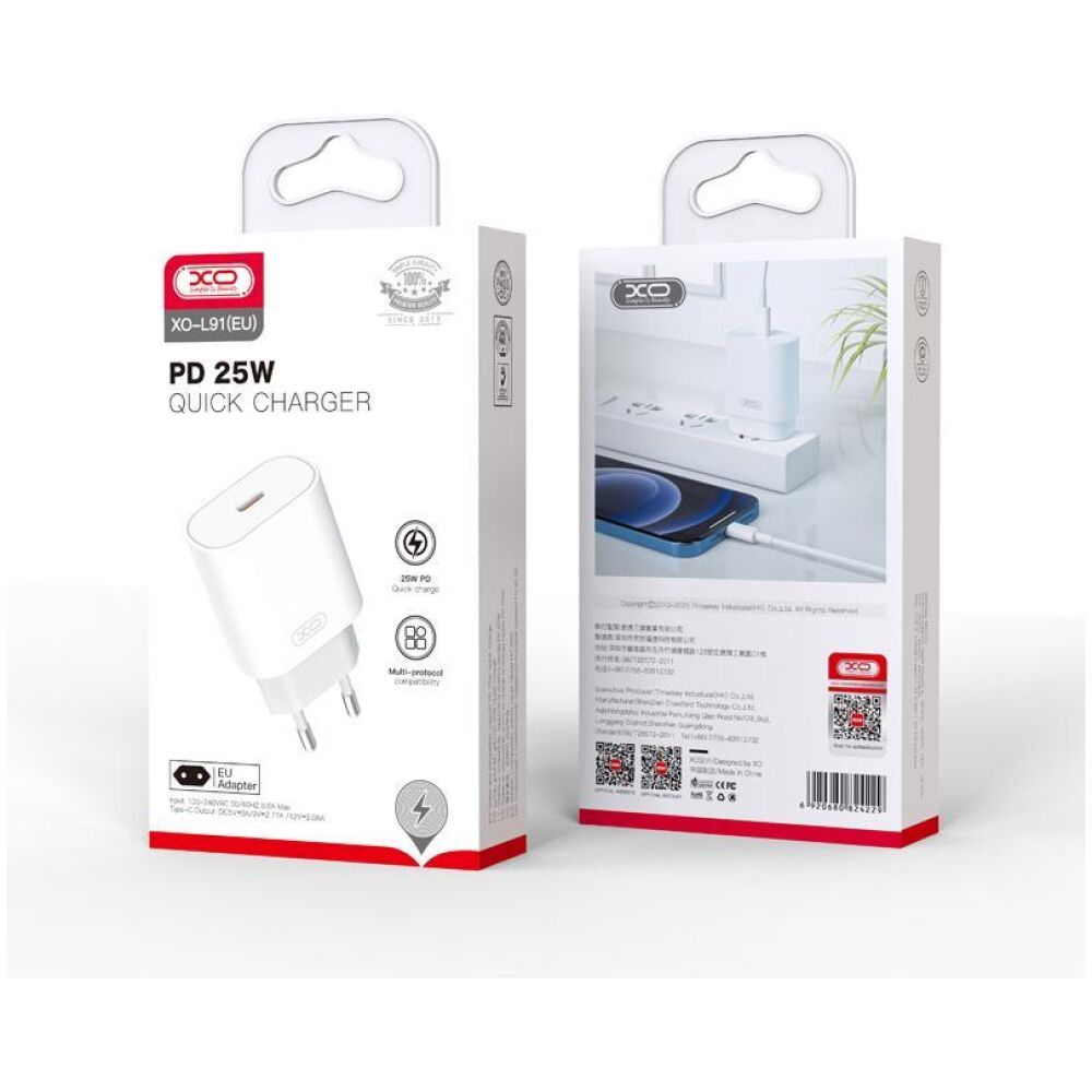 XO L91 ΦΟΡΤΙΣΤΗΣ 25W TYPE-C, 1 ΘΥΡΑ, ΛΕΥΚΟΣ