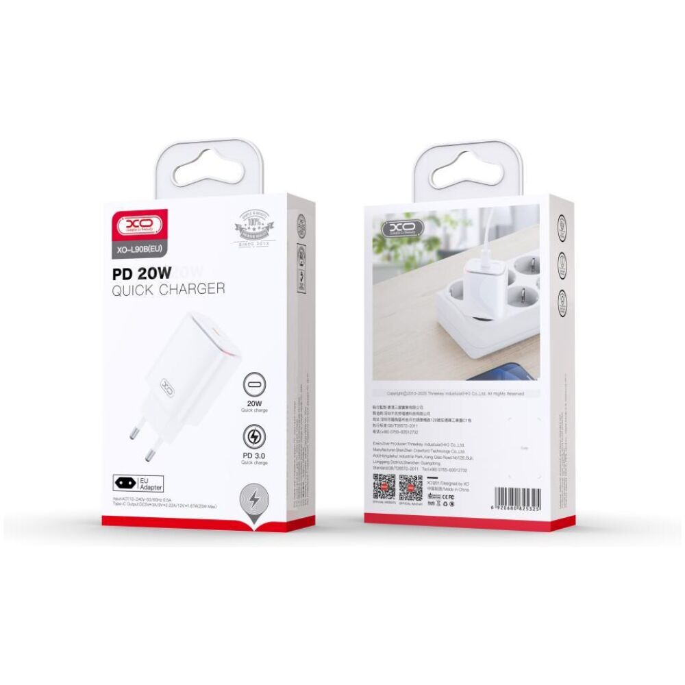 XO L90B ΦΟΡΤΙΣΤΗΣ 20W, PD, 1 ΘΥΡΑ, ΦΩΣ
