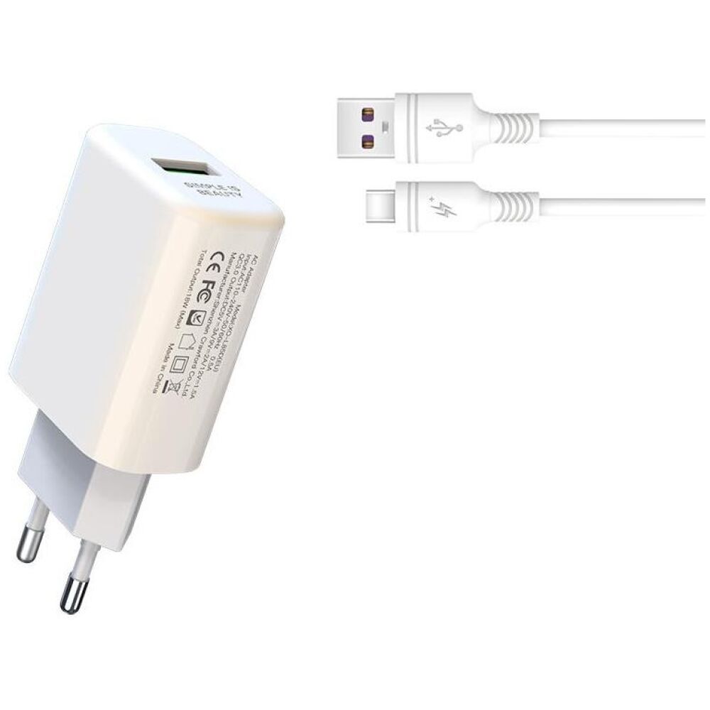 XO L85D  ΦΟΡΤΙΣΤΗΣ QC3.0 18W, 1 ΘΥΡΑ, ΜΕ ΚΑΛΩΔΙΟ TYPE-C