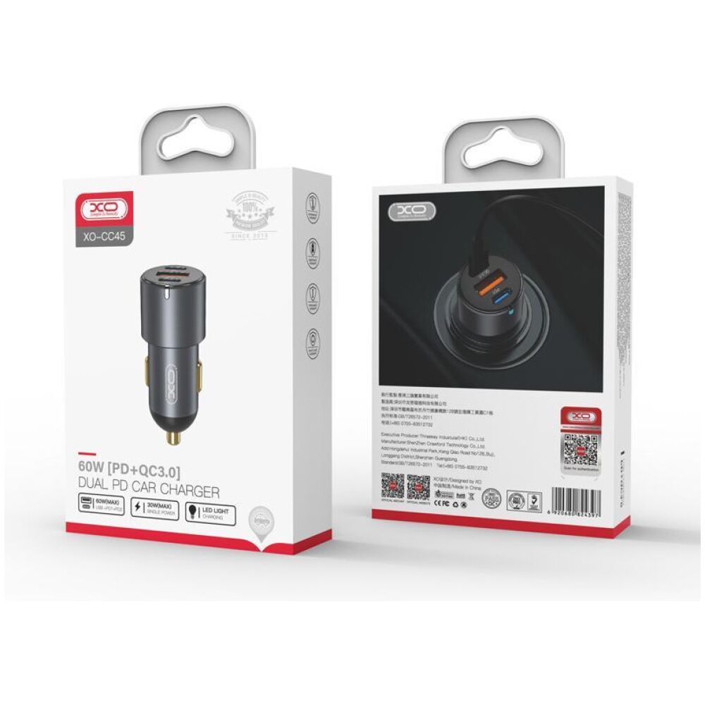 XO CC45 ΦΟΡΤΙΣΤΗΣ ΑΥΤΟΚΙΝΗΤΟΥ PD+QC3.0 30W, 3 ΘΥΡΕΣ